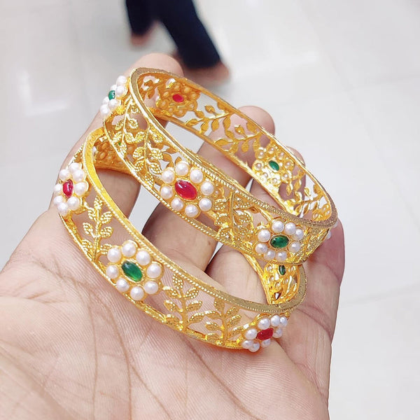 Pooja Bangles Gold Plated Kundan Stone And Pearl Bangles Set