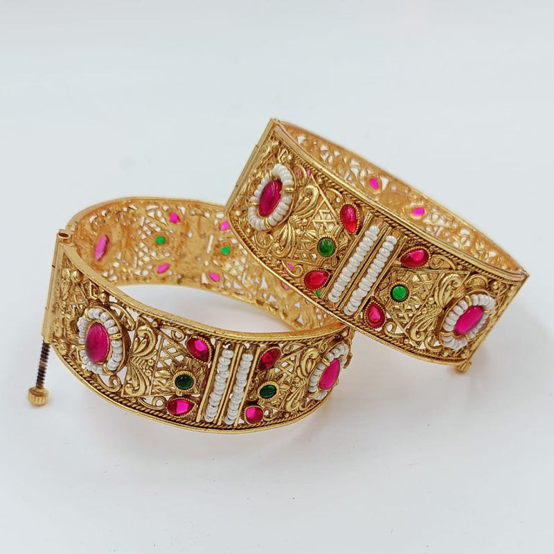 Pooja Bangles Gold Plated Kundan Openable Bangles Set