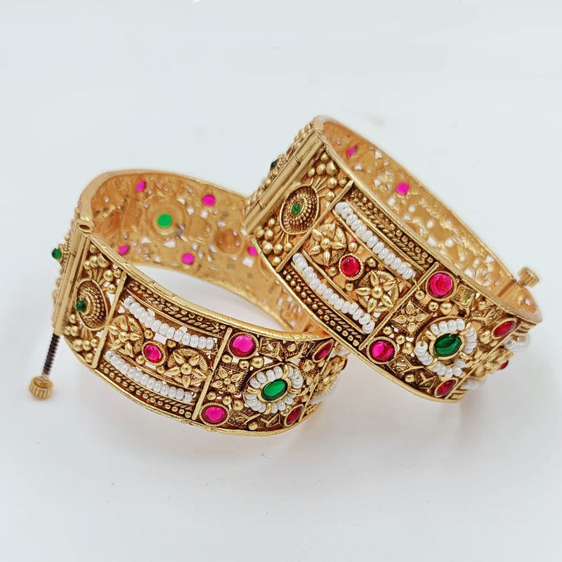 Pooja Bangles Gold Plated Kundan Openable Bangles Set