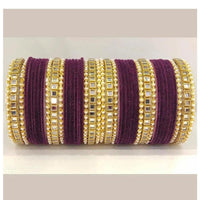 Pooja Bangles Gold Plated Velvet And Pearl Bangle Set