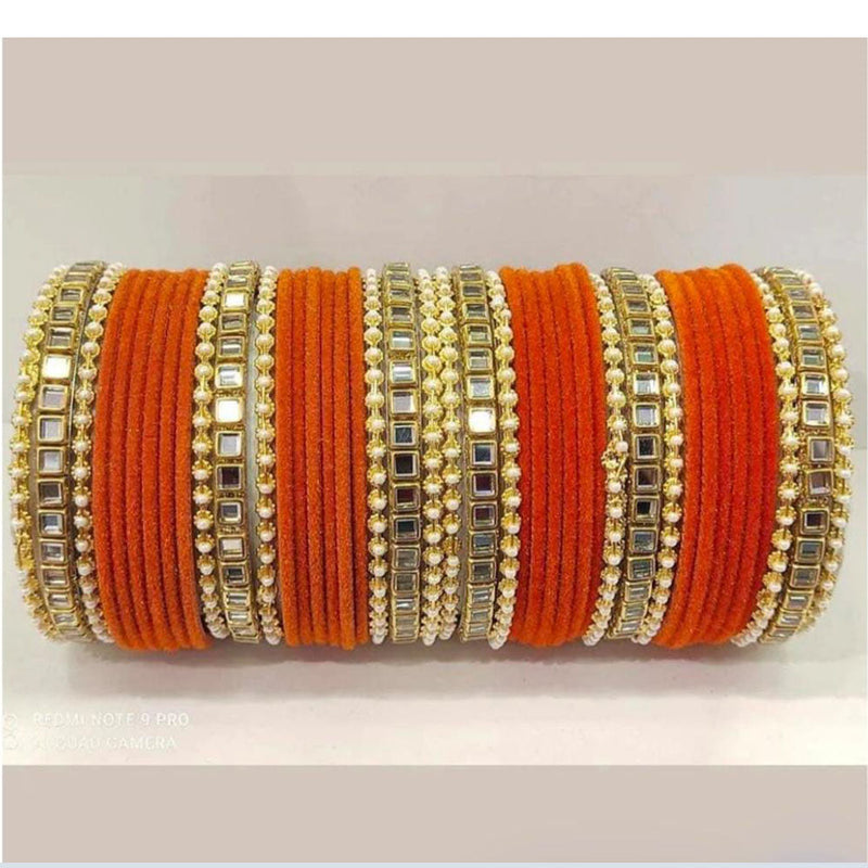 Pooja Bangles Gold Plated Velvet And Pearl Bangle Set