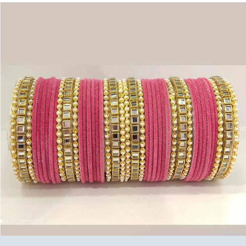 Pooja Bangles Gold Plated Velvet And Pearl Bangle Set