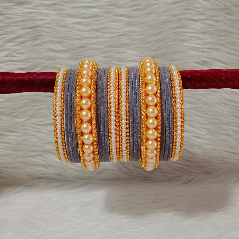 Pooja Bangles Gold Plated Velvet And Pearl Bangle Set