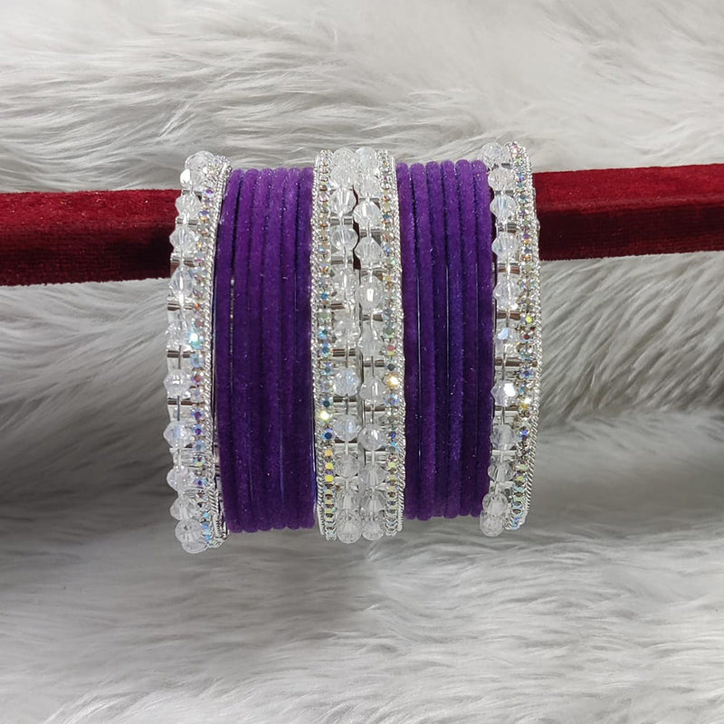 Pooja Bangles Sliver Plated Austrian Stone And Velvet Bangles Set