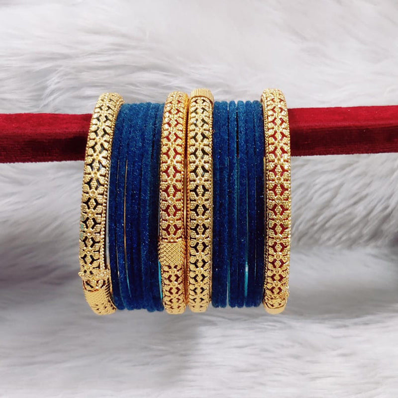 Pooja Bangles Gold Plated Velvet Bangle Set