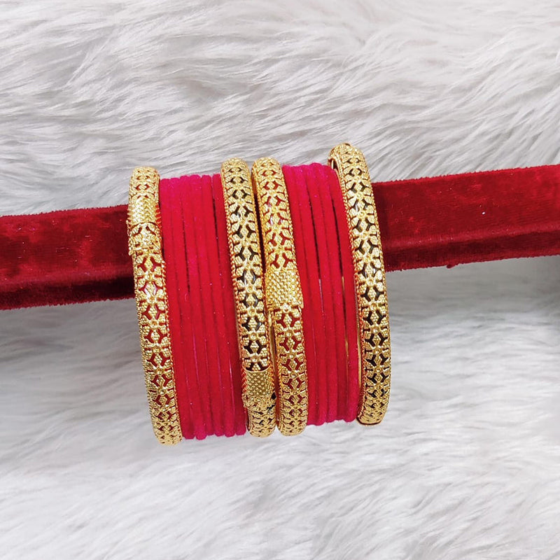 Pooja Bangles Gold Plated Velvet Bangle Set