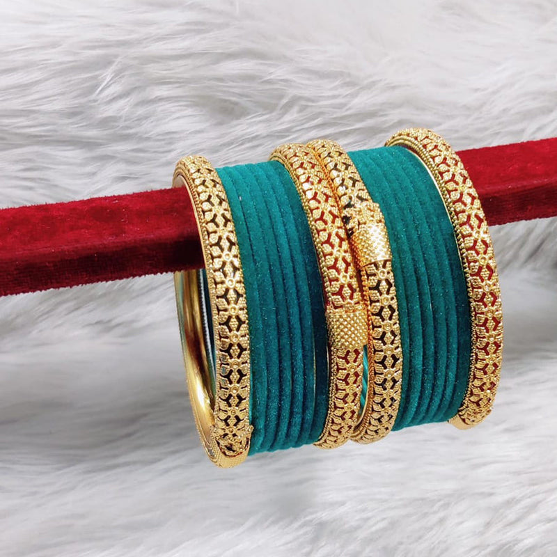 Pooja Bangles Gold Plated Velvet Bangle Set