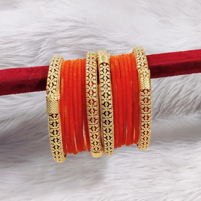 Pooja Bangles Gold Plated Velvet Bangle Set