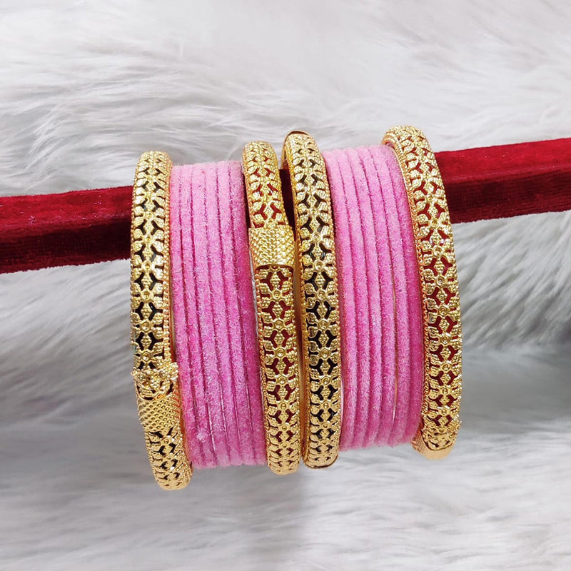 Pooja Bangles Gold Plated Velvet Bangle Set