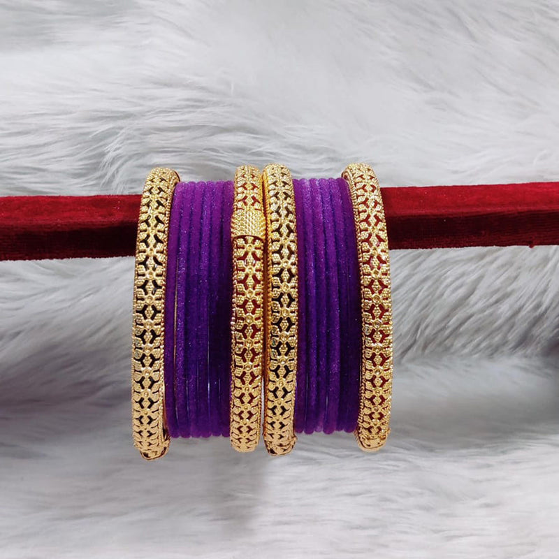 Pooja Bangles Gold Plated Velvet Bangle Set