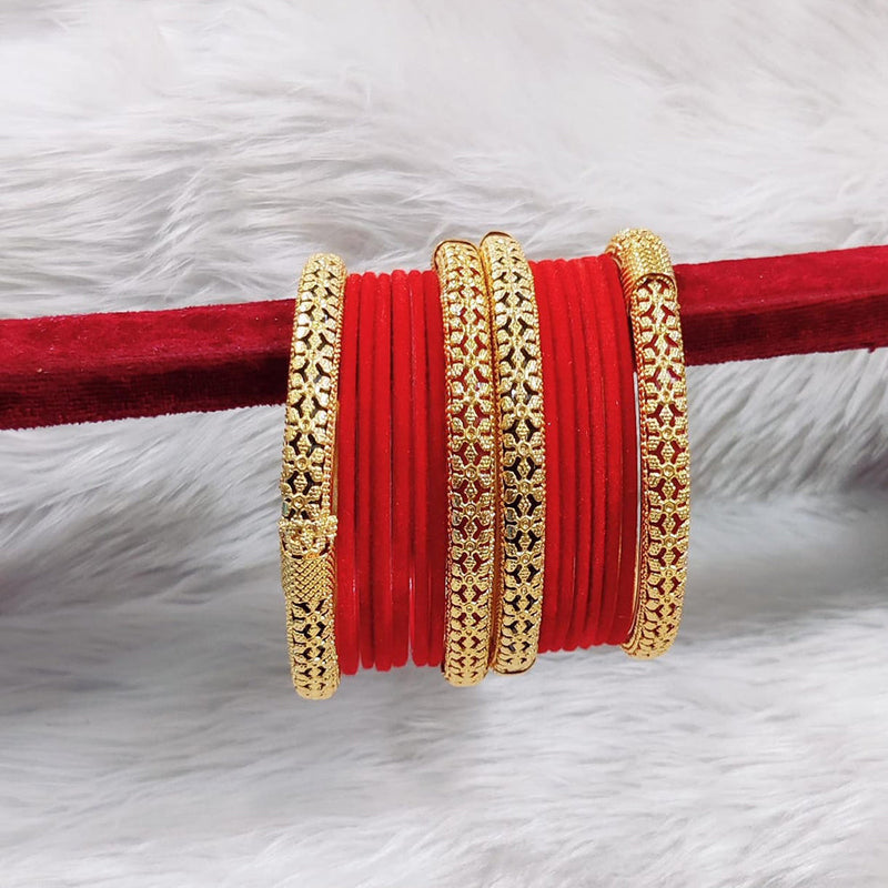 Pooja Bangles Gold Plated Velvet Bangle Set