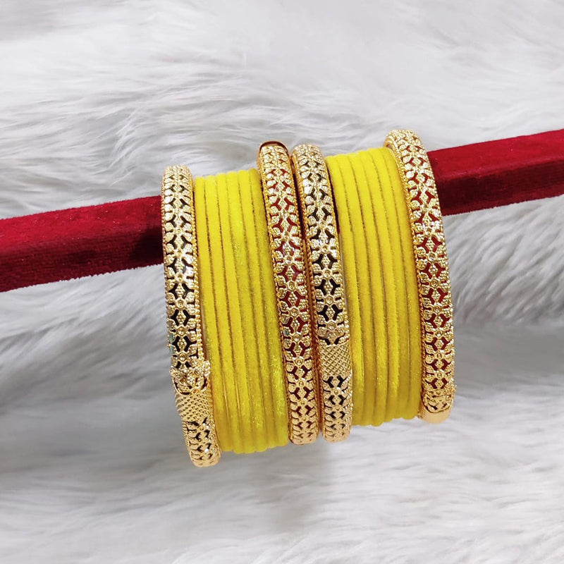 Pooja Bangles Gold Plated Velvet Bangle Set