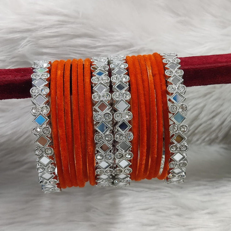 Pooja Bangles Sliver Plated  Mirror And Velvet Bangles Set