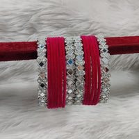 Pooja Bangles Sliver Plated  Mirror And Velvet Bangles Set