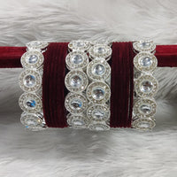 Pooja Bangles Silver Plated Austrian Stone And Velvet Bangles Set