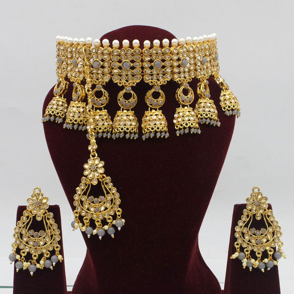 Pooja Bangles Gold Plated Crystal Stone Pearl Choker Necklace Set