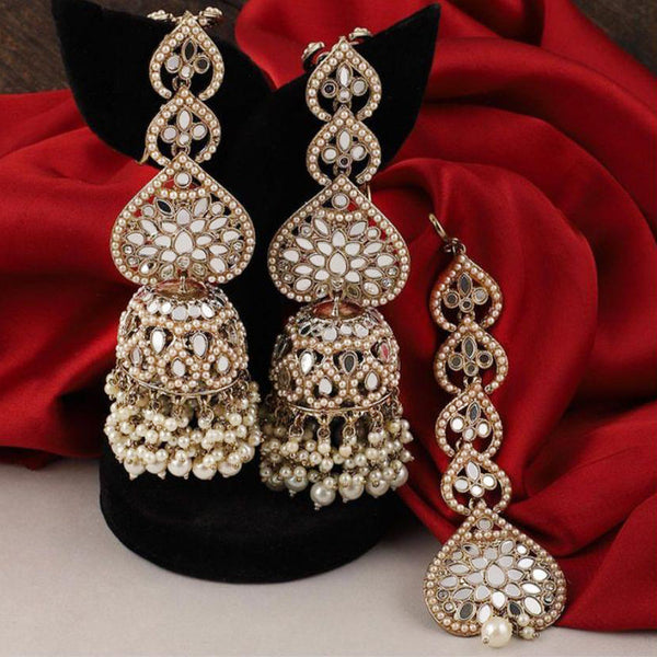 Pooja Bangles Gold Plated Mirror Jhumki Earrings With Maangtikka