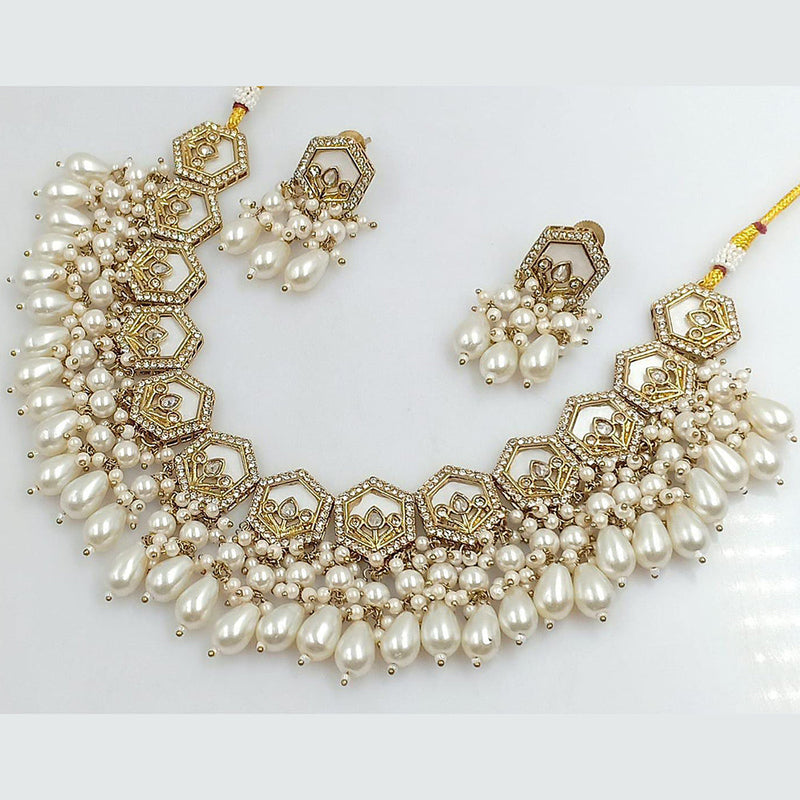 Pooja Bangles Gold Plated Austrian Stone Beads and Pearl Necklace Set