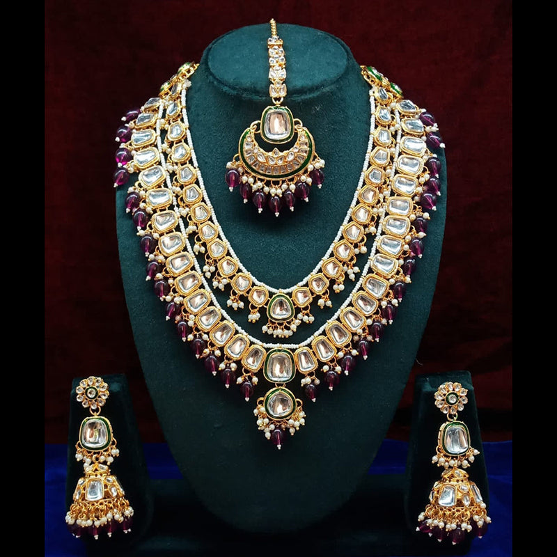 Pooja Bangles Gold Plated Kundan and Beads Necklace Set