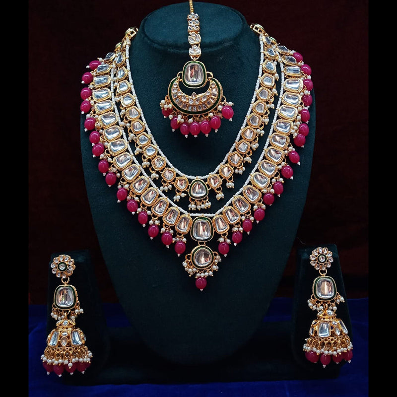 Pooja Bangles Gold Plated Kundan and Beads Necklace Set