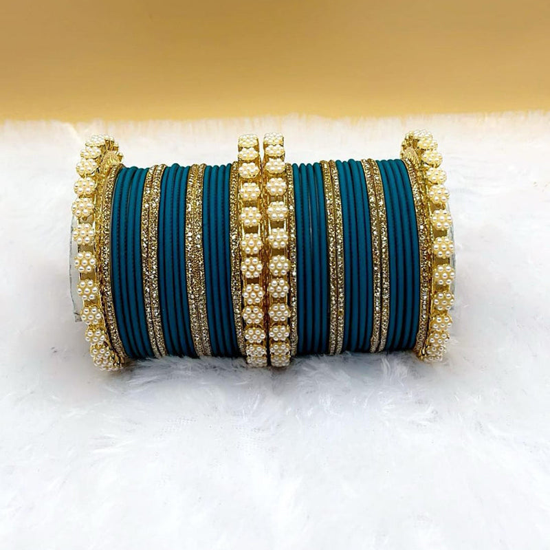 Pooja Bangles Gold Plated Austrian Stone Pearl Bangle Set