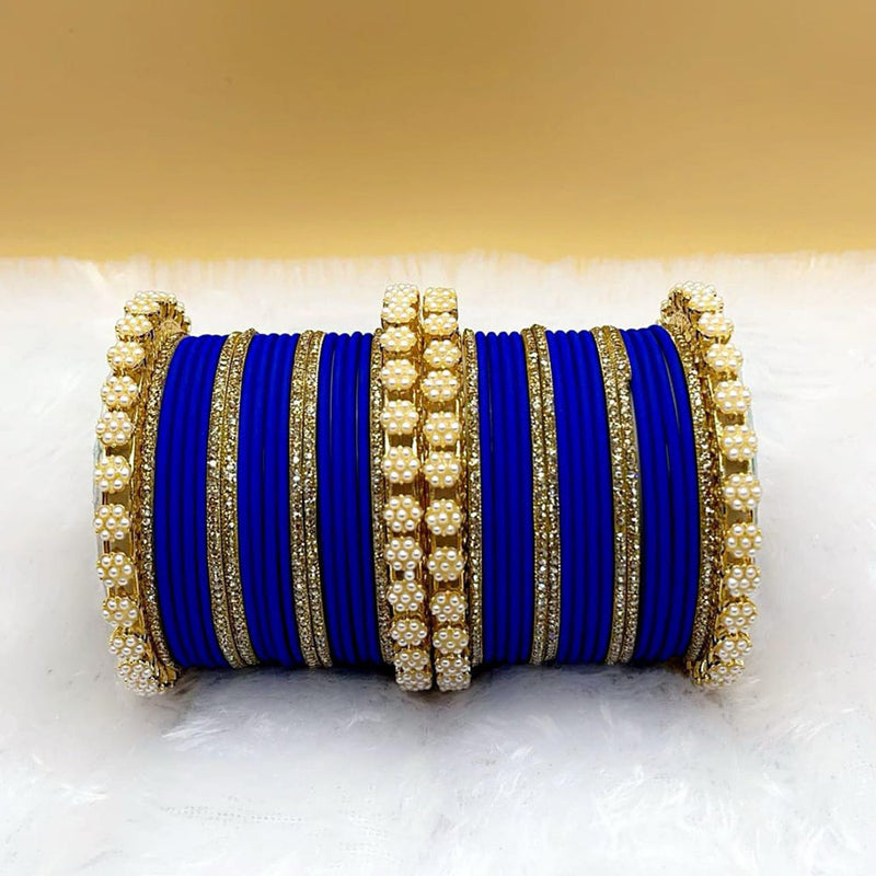 Pooja Bangles Gold Plated Austrian Stone Pearl Bangle Set