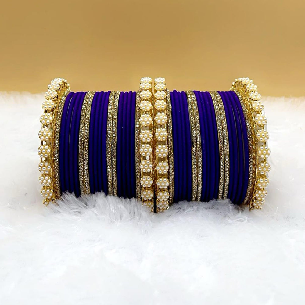 Pooja Bangles Gold Plated Austrian Stone Pearl Bangle Set