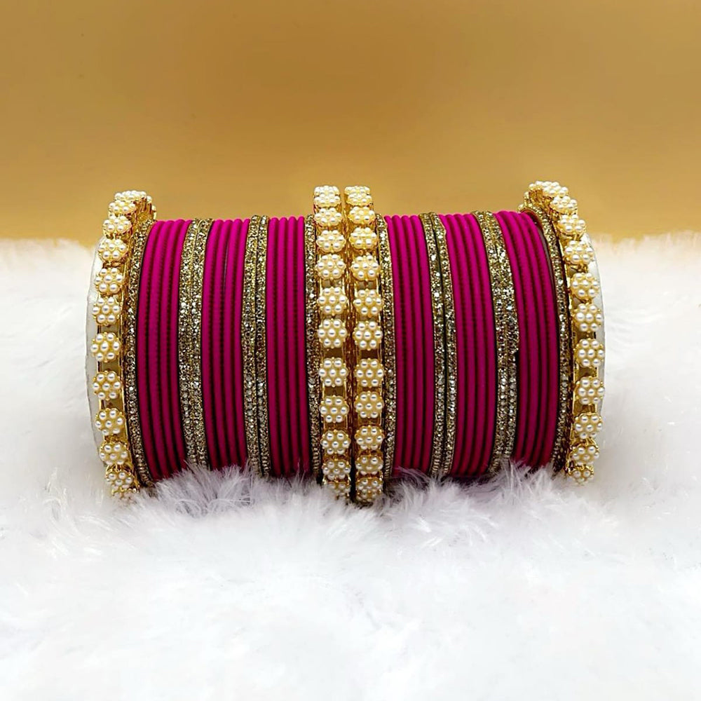 Pooja Bangles Gold Plated Austrian Stone Pearl Bangle Set