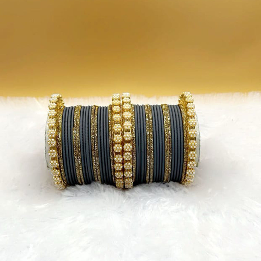 Pooja Bangles Gold Plated Austrian Stone Pearl Bangle Set