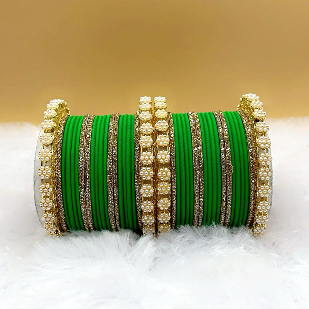 Pooja Bangles Gold Plated Austrian Stone Pearl Bangle Set