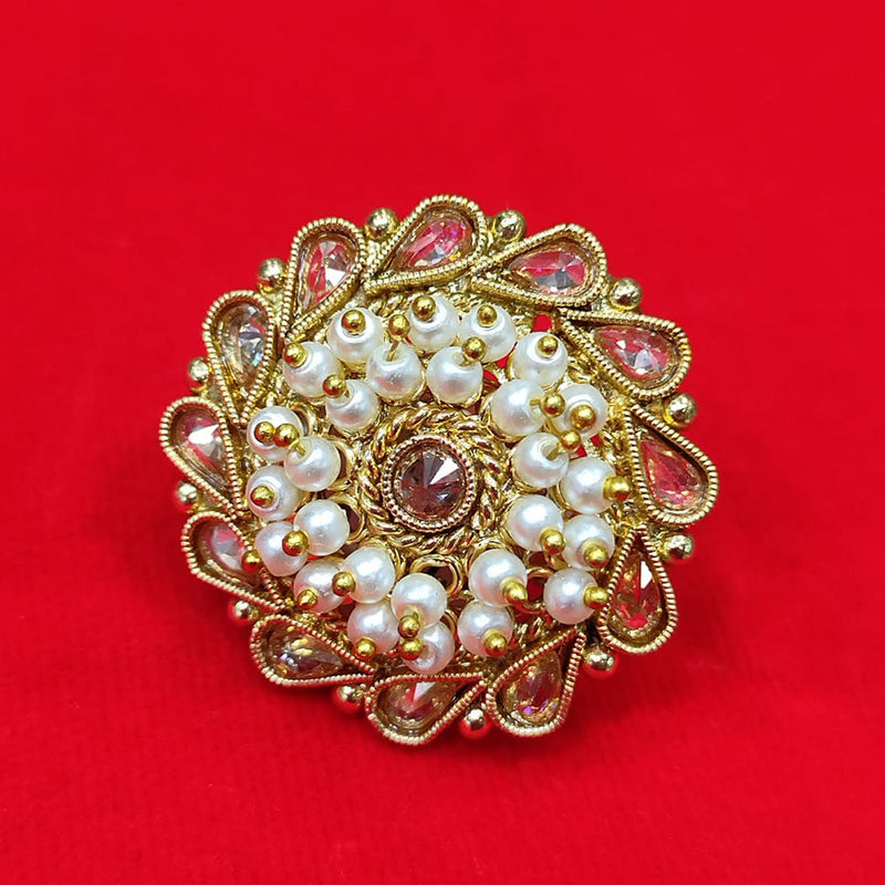 Pooja Bangles Gold Plated Crystal Stone Ring