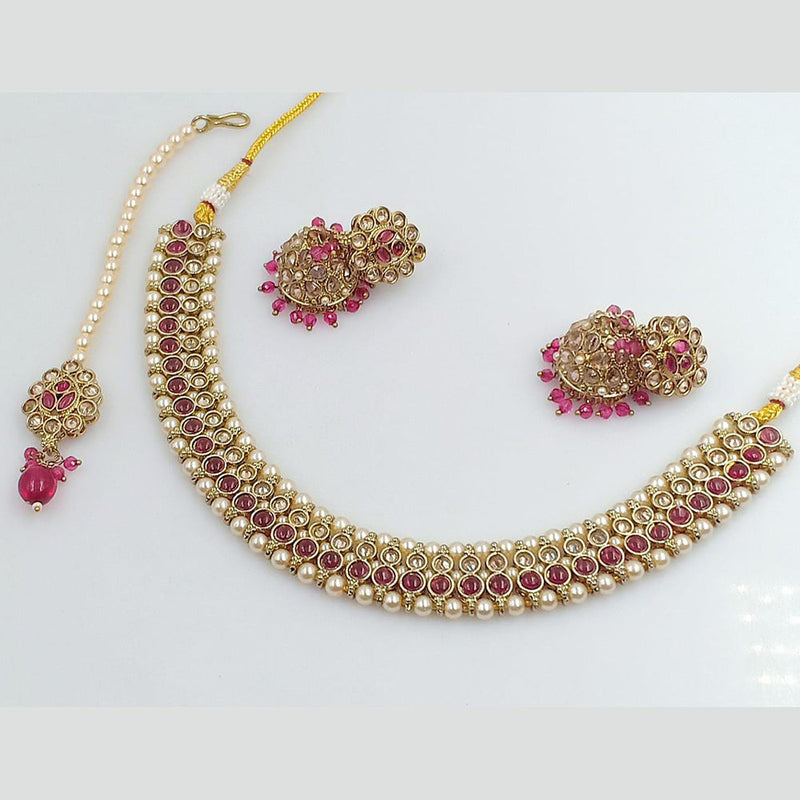 Pooja Bangles Gold Plated Austrian Stone and Pearl Necklace Set