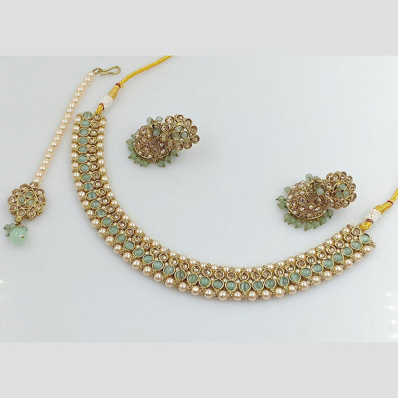 Pooja Bangles Gold Plated Austrian Stone and Pearl Necklace Set