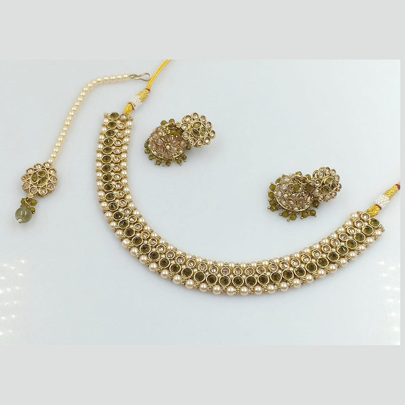 Pooja Bangles Gold Plated Austrian Stone and Pearl Necklace Set