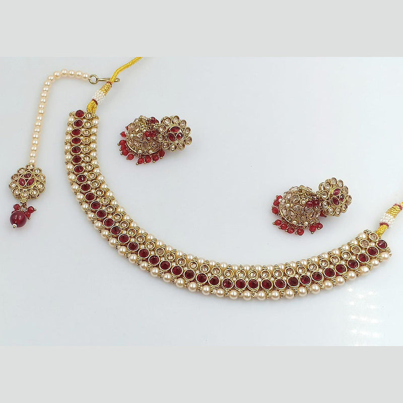 Pooja Bangles Gold Plated Austrian Stone and Pearl Necklace Set