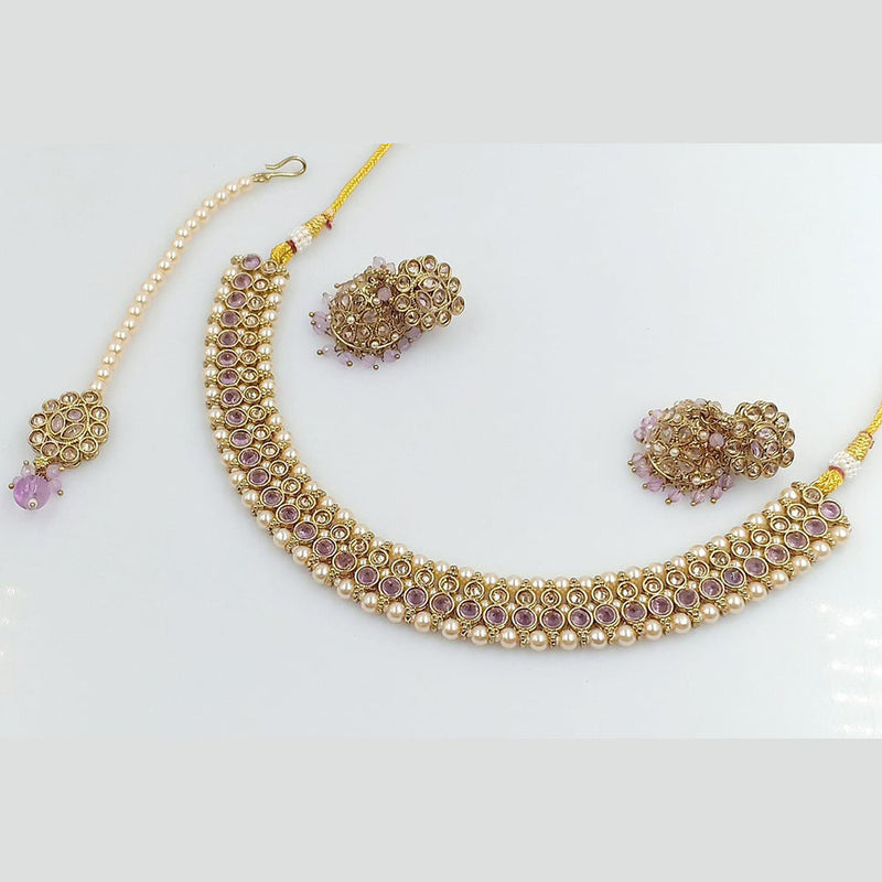 Pooja Bangles Gold Plated Austrian Stone and Pearl Necklace Set