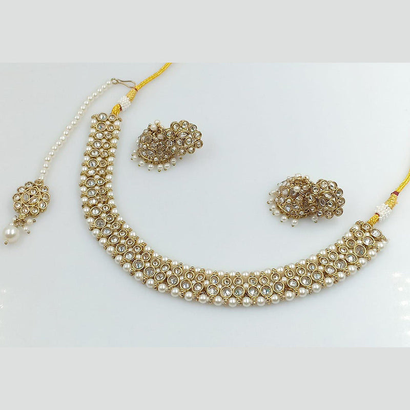 Pooja Bangles Gold Plated Austrian Stone and Pearl Necklace Set