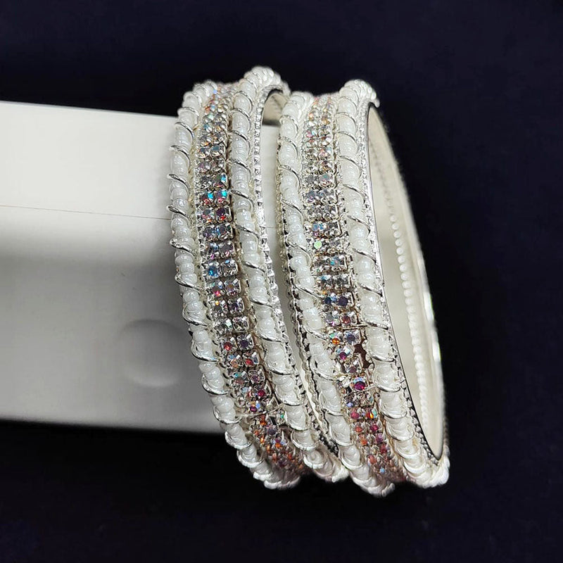 Pooja Bangles Silver Plated Austrian Stone And Pearl  Bangle Set