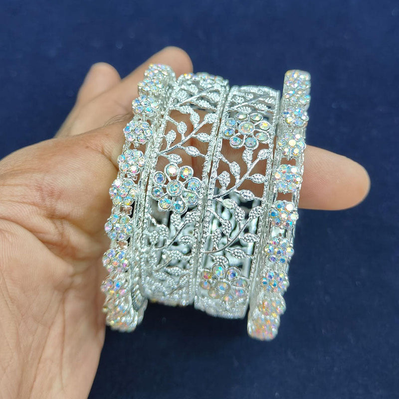 Pooja Bangles Silver Plated  Austrian Stone Bangle Set