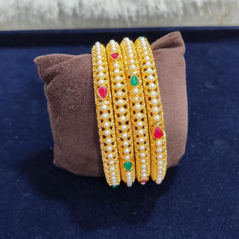 Pooja Bangles Gold Plated Crystal Stone And Pearls Bangles Set