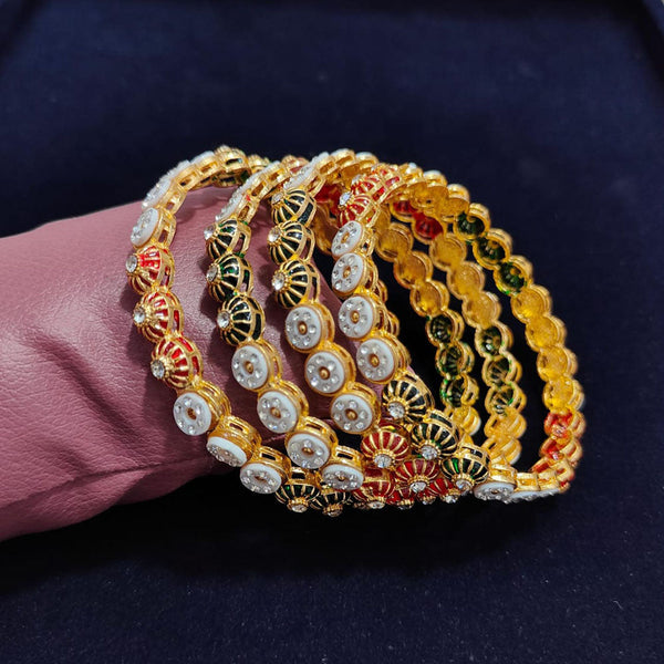 Pooja Bangles Gold Plated Austrian Stone And Meenakari Bangles Set