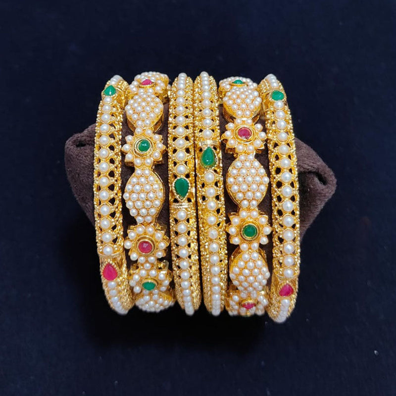 Pooja Bangles Gold Plated Pearls Bangles Set