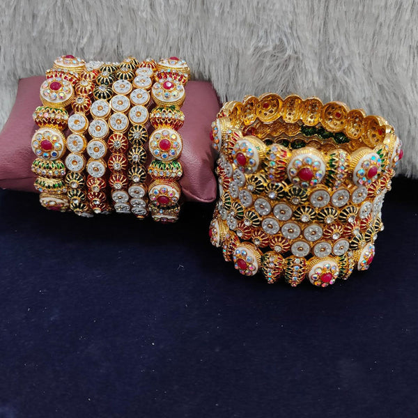 Pooja Bangles Gold Plated Austrian Stone And Meenakari Bangles Set