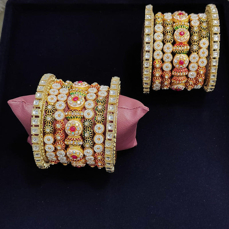 Pooja Bangles Gold Plated Austrian Stone And Meenakari Bangles Set