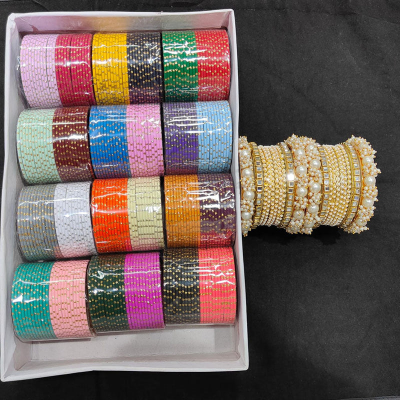 Pooja Bangles Gold Plated Metal Bangles Set (Assorted Color )