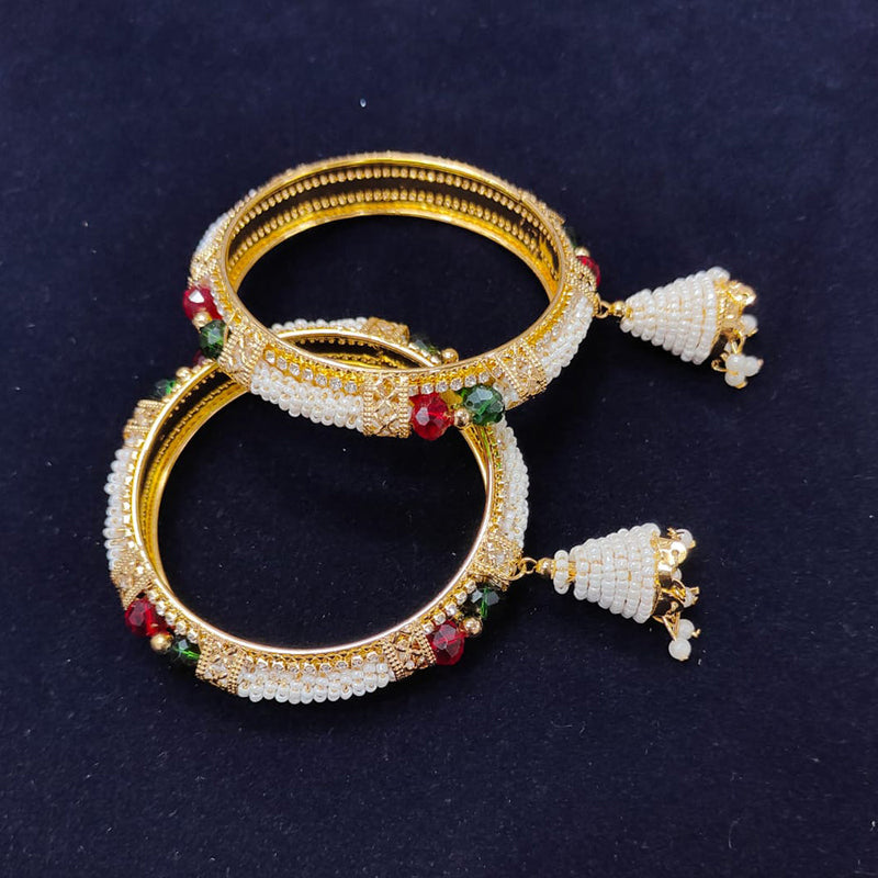 Pooja Bangles Gold Plated Austrian Stone And Pearls Bangles  Set