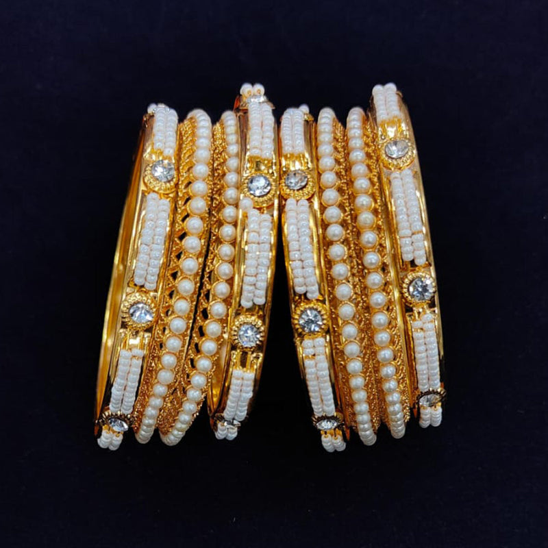 Pooja Bangles Gold Plated Austrian Stone And Pearls Bangles  Set