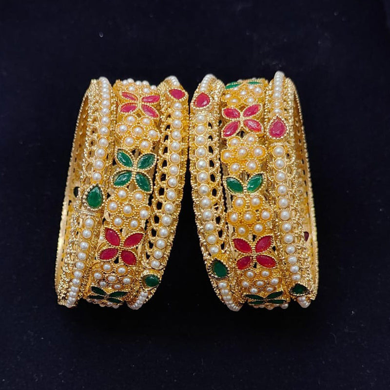 Pooja Bangles Gold Plated Crystal Stone And Pearls Bangles  Set