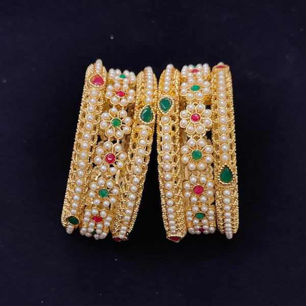 Pooja Bangles Gold Plated Crystal Stone And Pearls Bangles Set