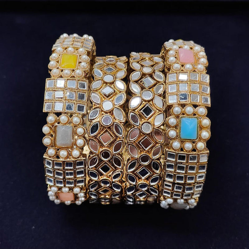 Pooja Bangles Gold Plated Crystal Stone And Mirror Bangles s Set